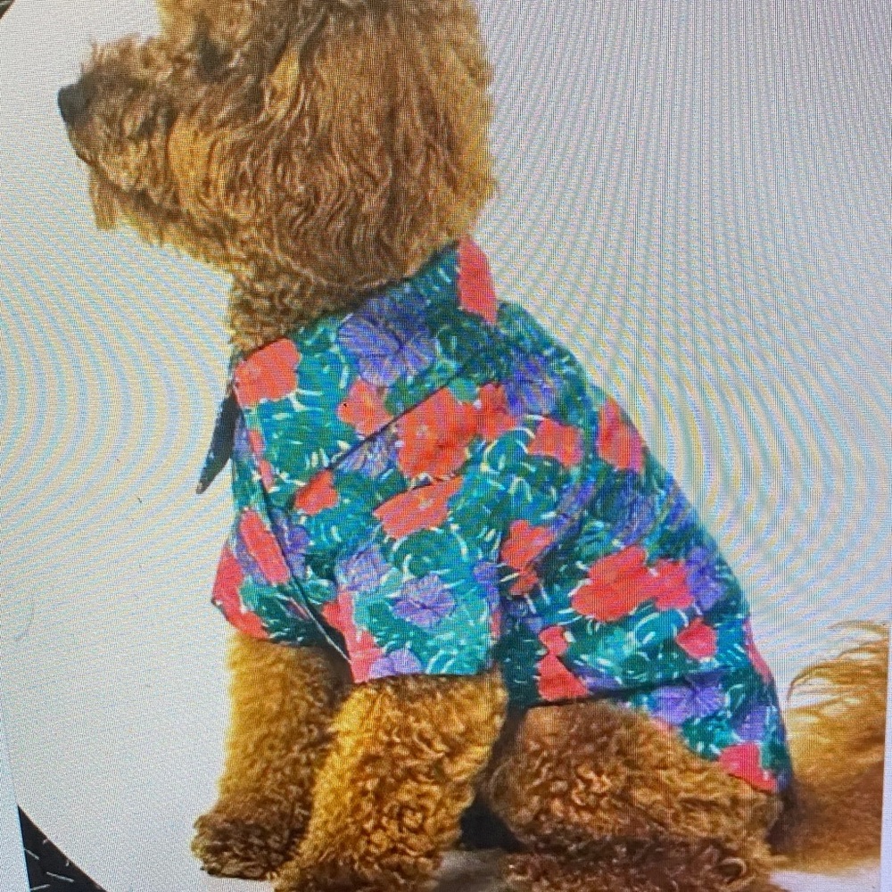 Floral Tropical Dog Shirt - Green with Coral & Purple Flowers